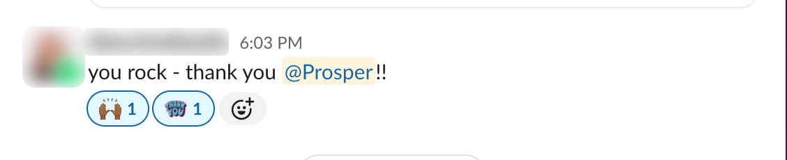 Slack message: Repeat thanks from the same programme team.