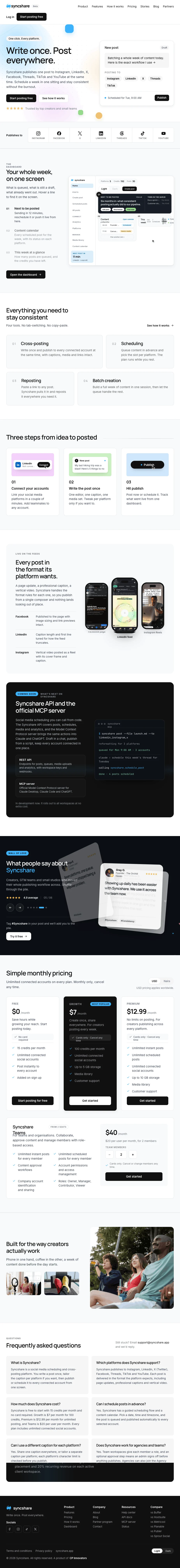 Syncshare landing page, scrolling from top to bottom